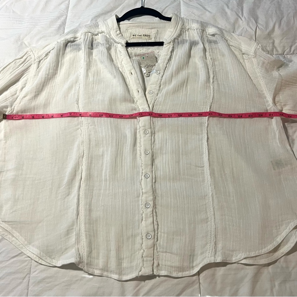 Free People We The Free White Button Down Shirt Top Cotton Gauze SZ L NWOT - Picture 8 of 10